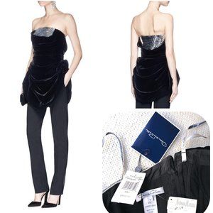 Oscar de la Renta Sequin/Velvet Gathered Tube Top